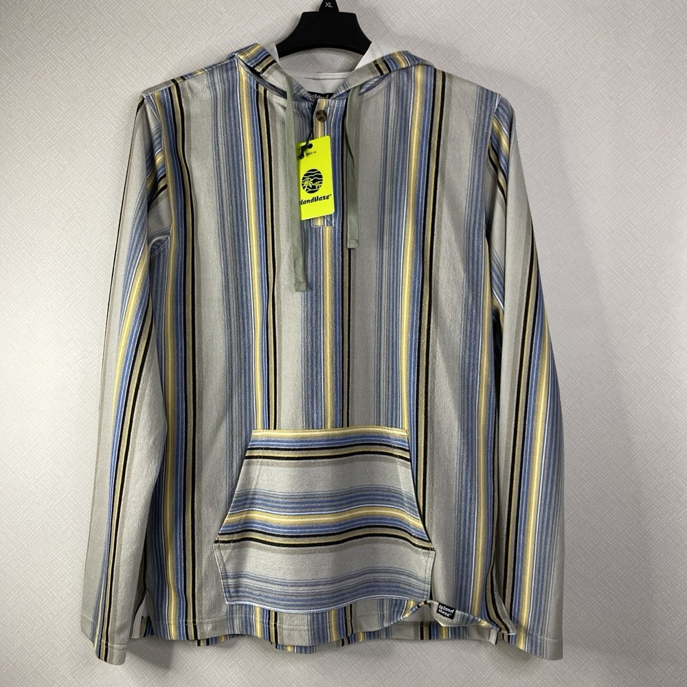 Island Haze Striped Pullover‎ Men's Hoodie Beachy Casual Top Gray Blue Sz S, NWT